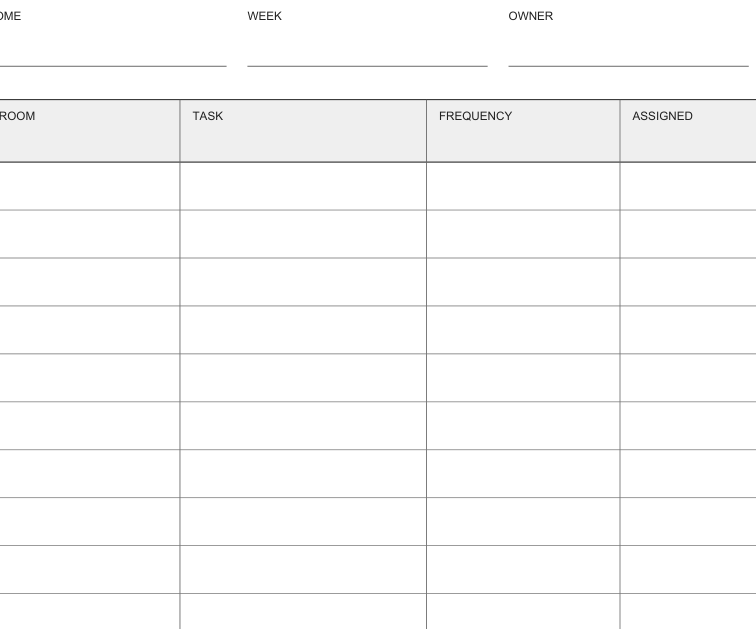 Preview of Room-by-room cleaning planner