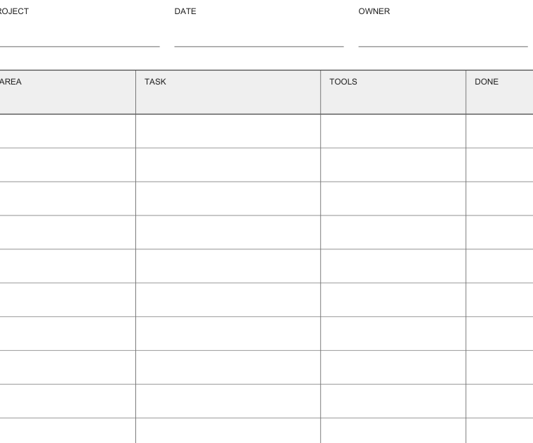 Preview of Deep-clean project checklist