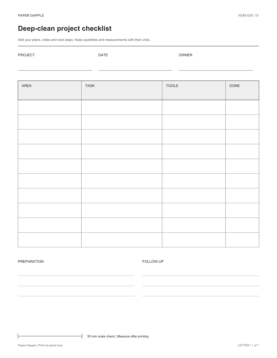 Preview of Deep-clean project checklist