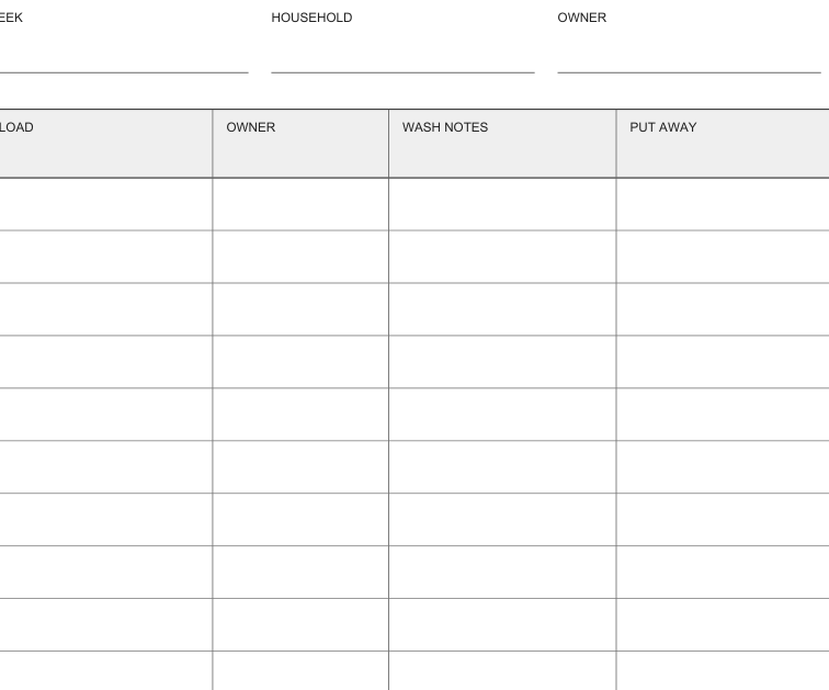 Preview of Laundry load tracking sheet