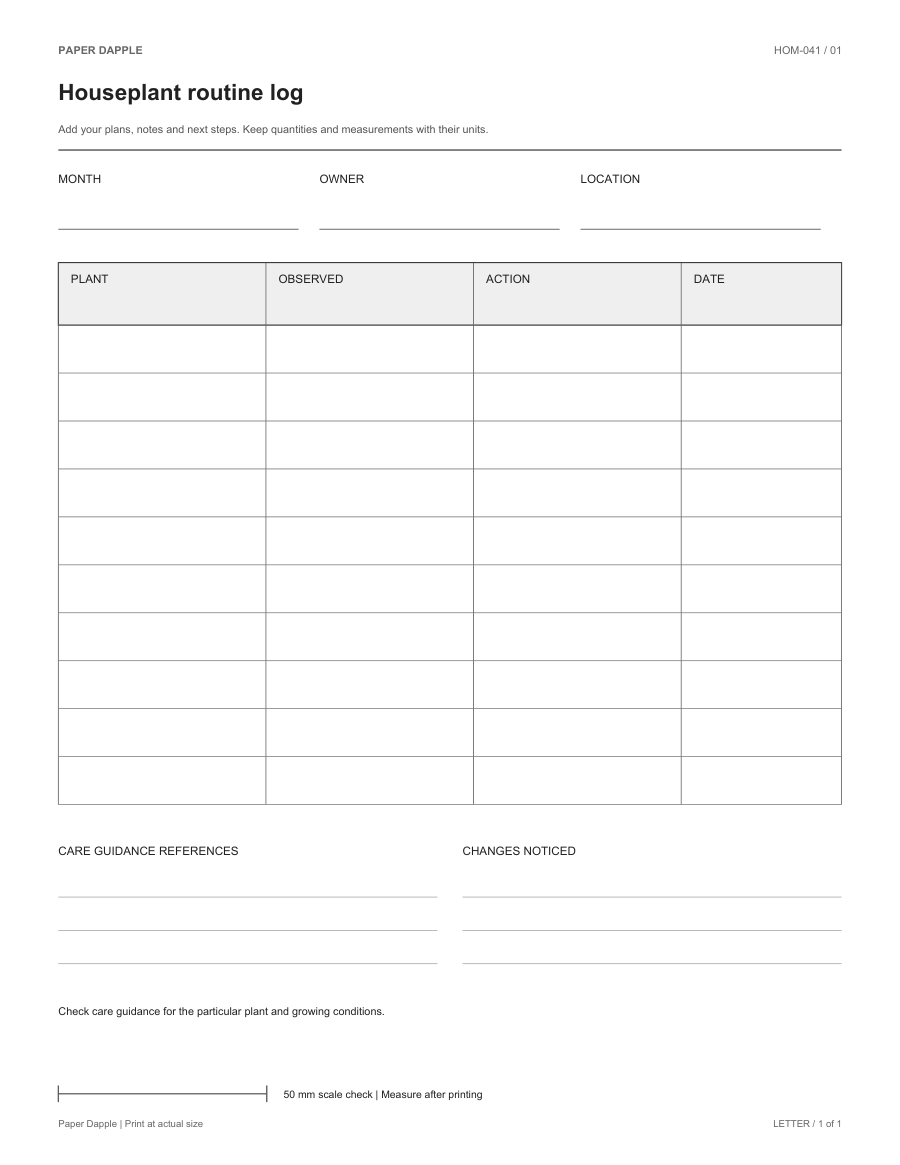 Preview of Houseplant routine log