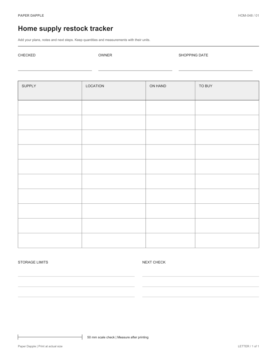 Preview of Home supply restock tracker