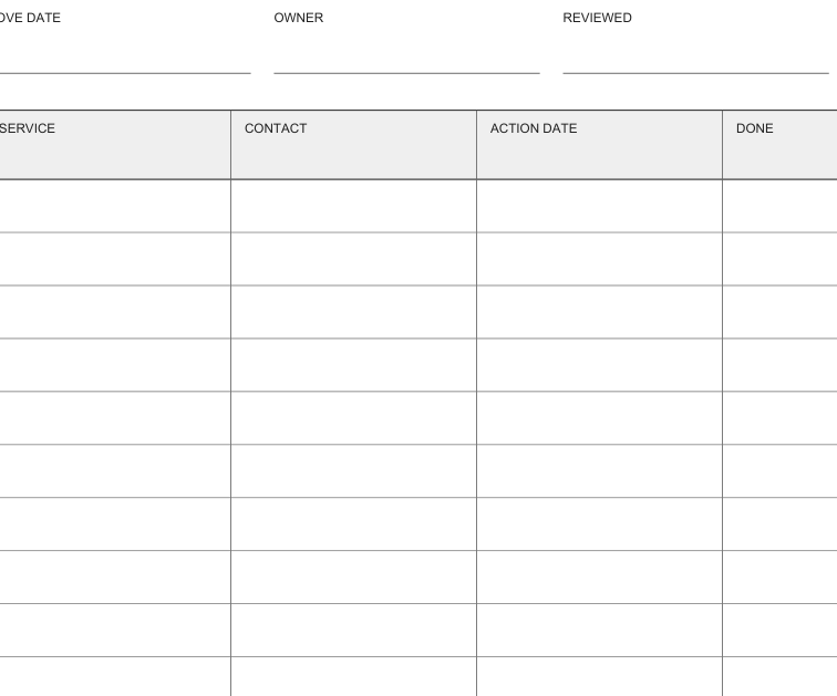 Preview of Moving utility contact checklist