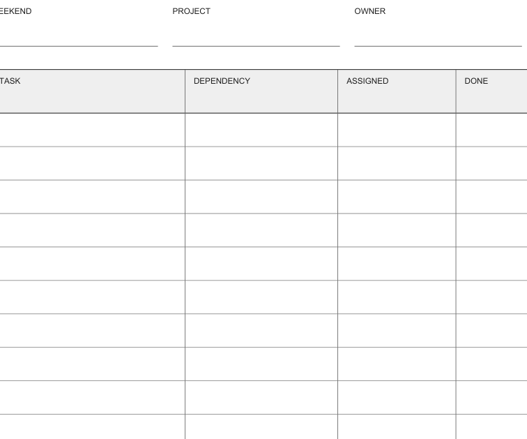 Preview of Weekend project task planner