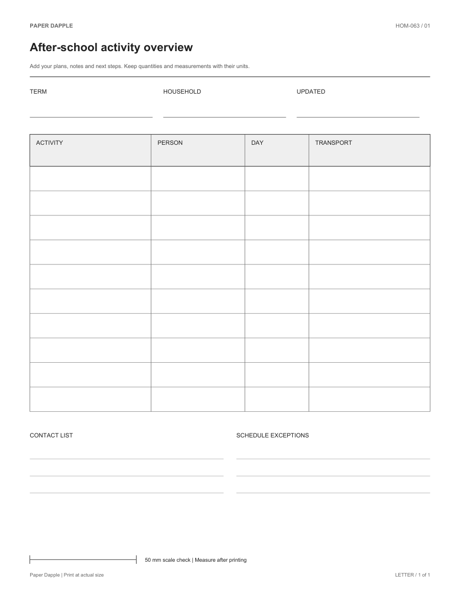 Preview of After-school activity overview