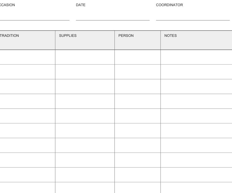 Preview of Family tradition planner