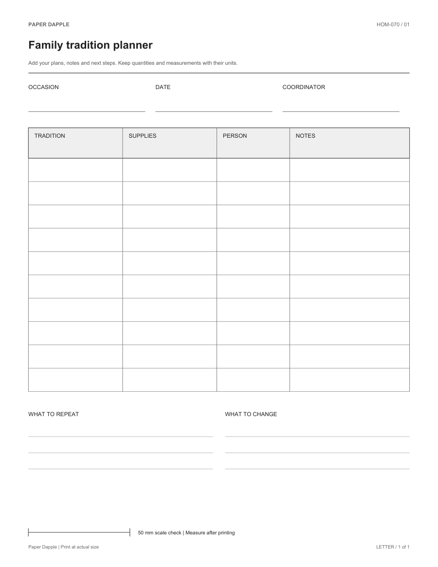 Preview of Family tradition planner
