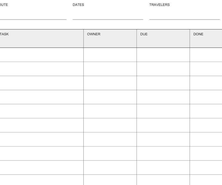 Preview of Road-trip preparation record