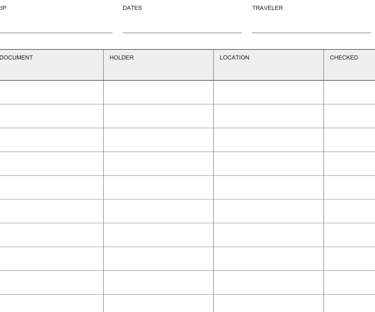 Preview of Travel document checklist