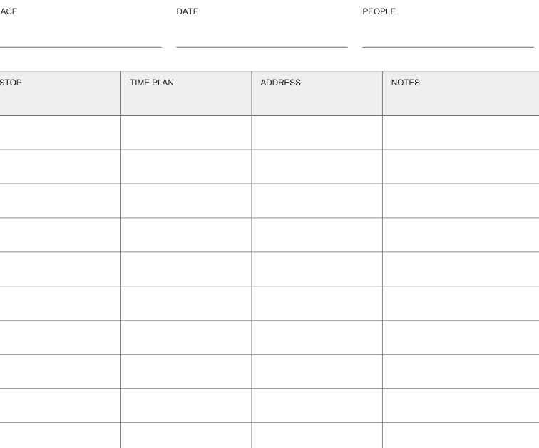 Preview of Day-trip itinerary worksheet