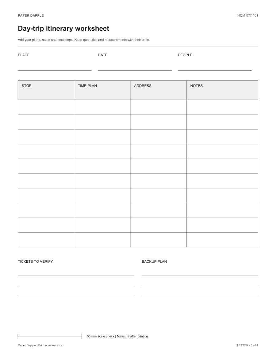 Preview of Day-trip itinerary worksheet