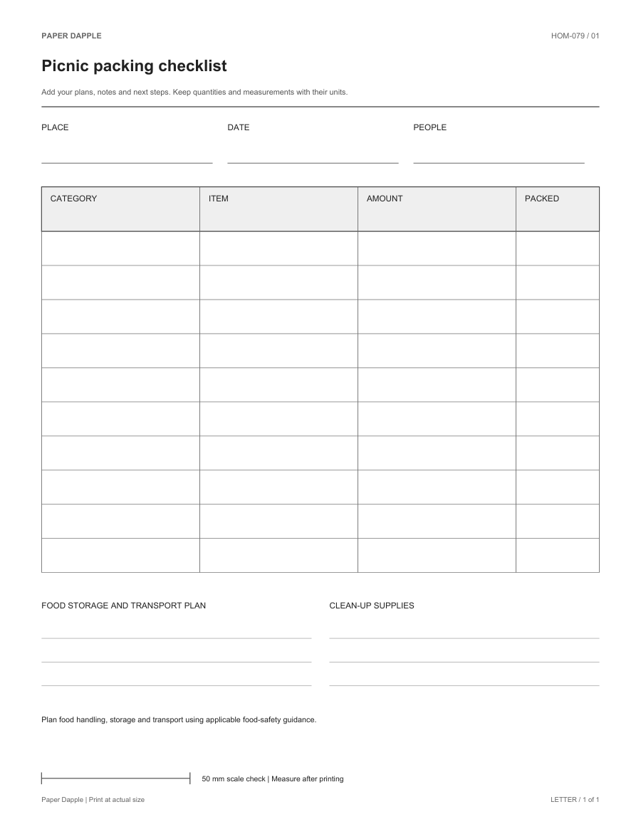 Preview of Picnic packing checklist