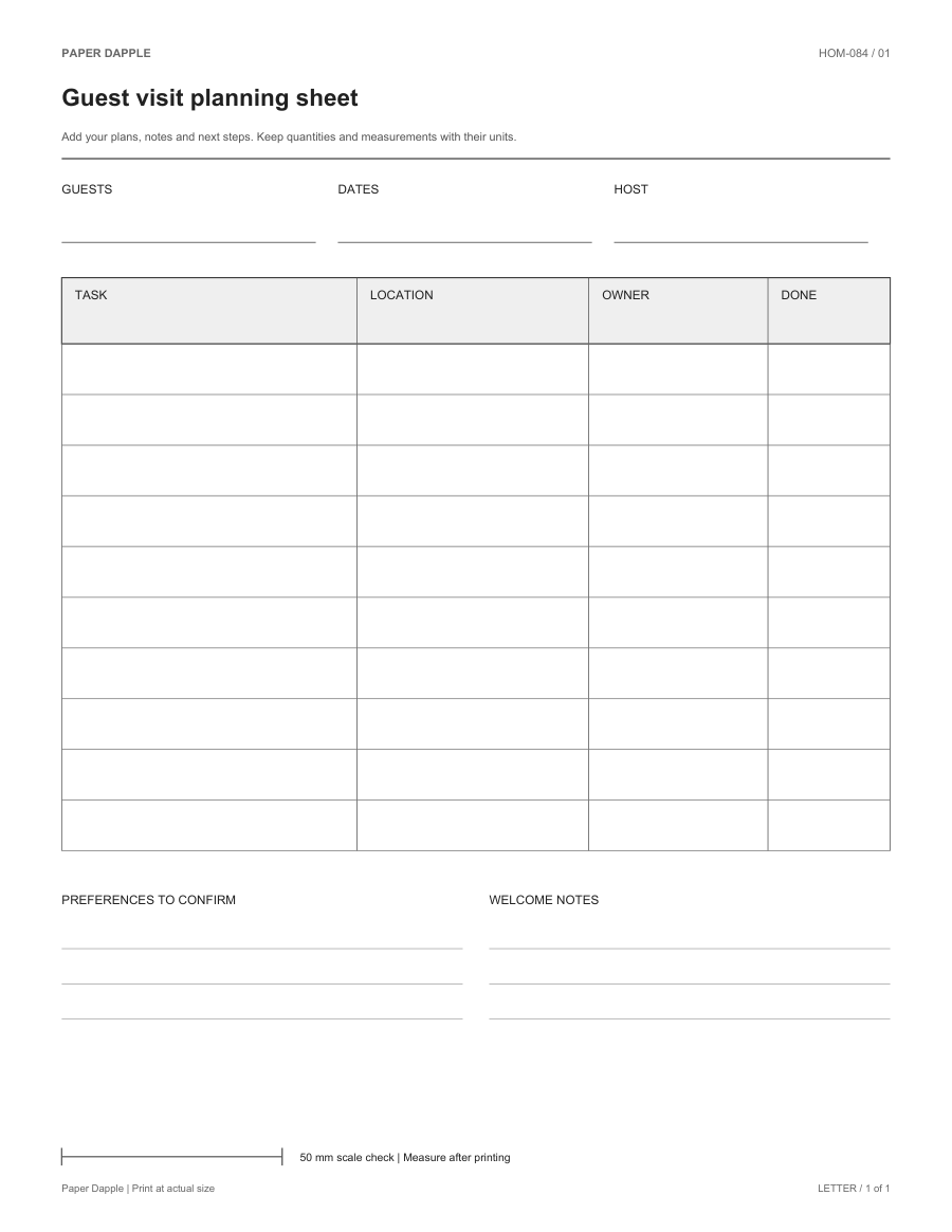 Preview of Guest visit planning sheet