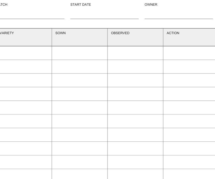 Preview of Seed starting experiment log