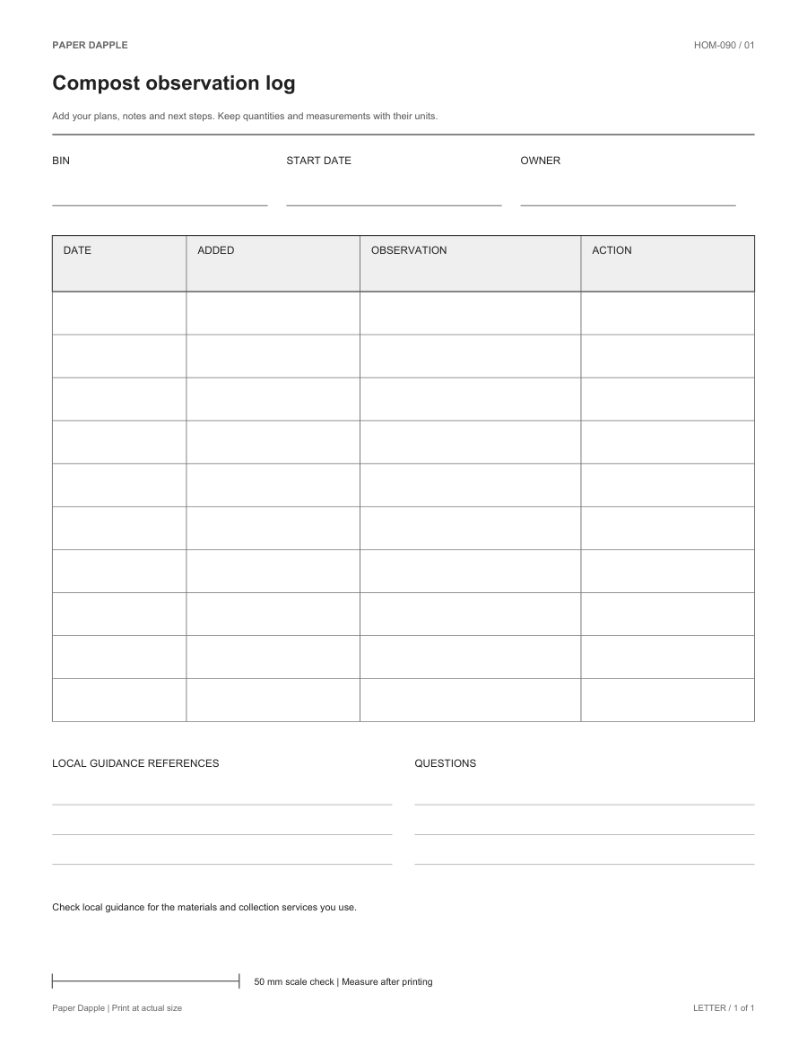 Preview of Compost observation log