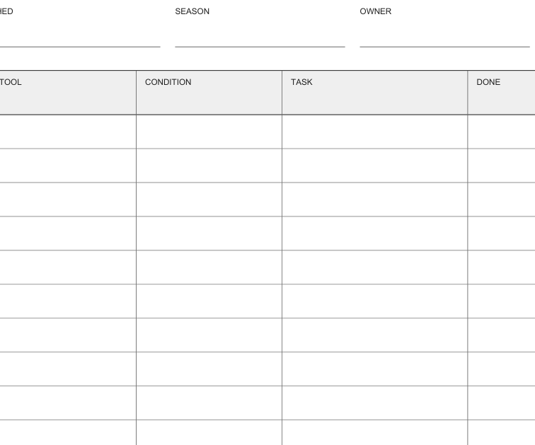 Preview of Garden tool maintenance log