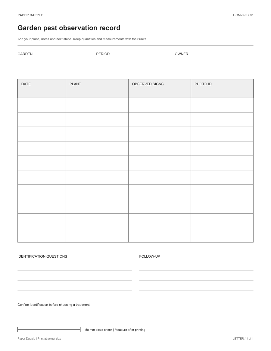Preview of Garden pest observation record