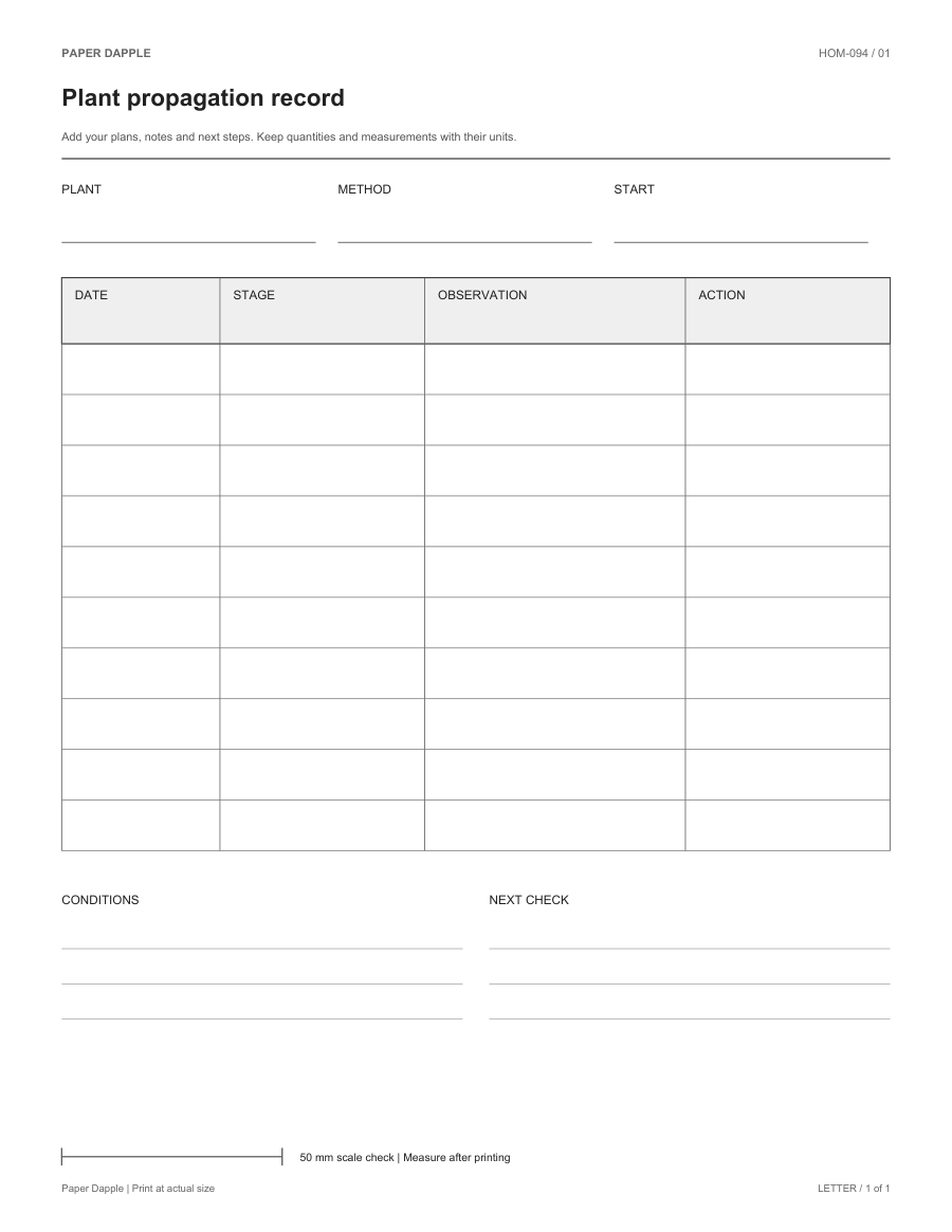 Preview of Plant propagation record
