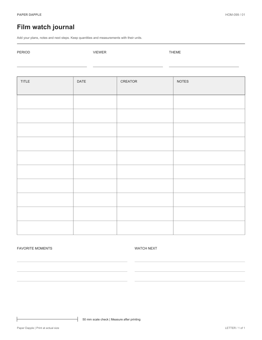 Preview of Film watch journal