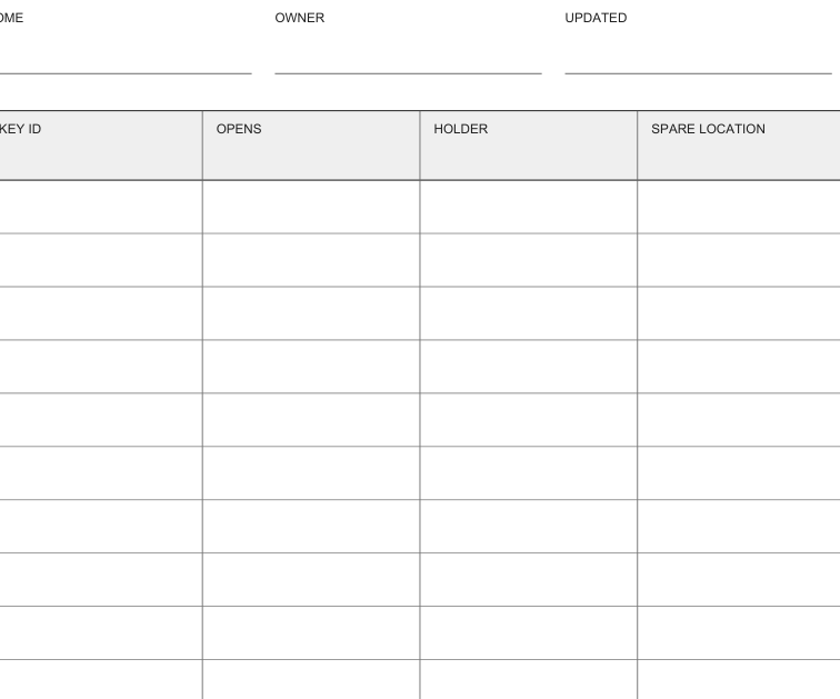 Preview of Household key inventory