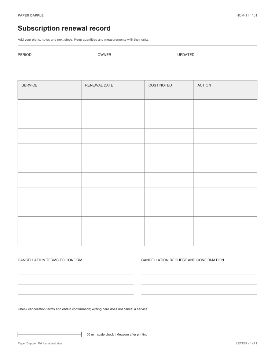 Preview of Subscription renewal record