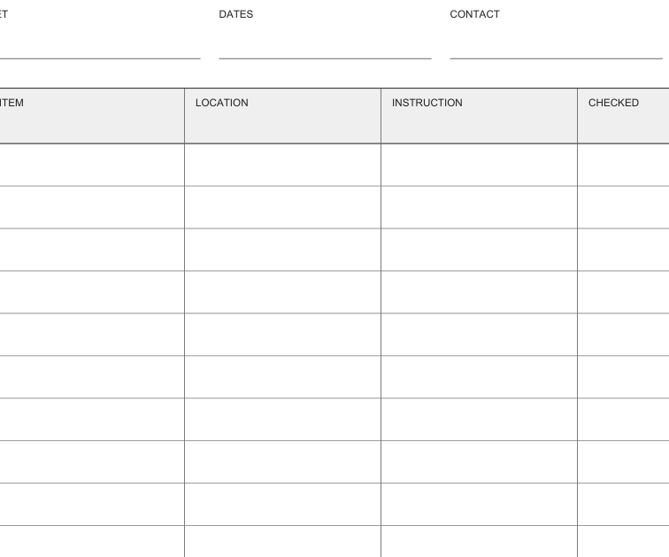 Preview of Pet-sitter handover checklist