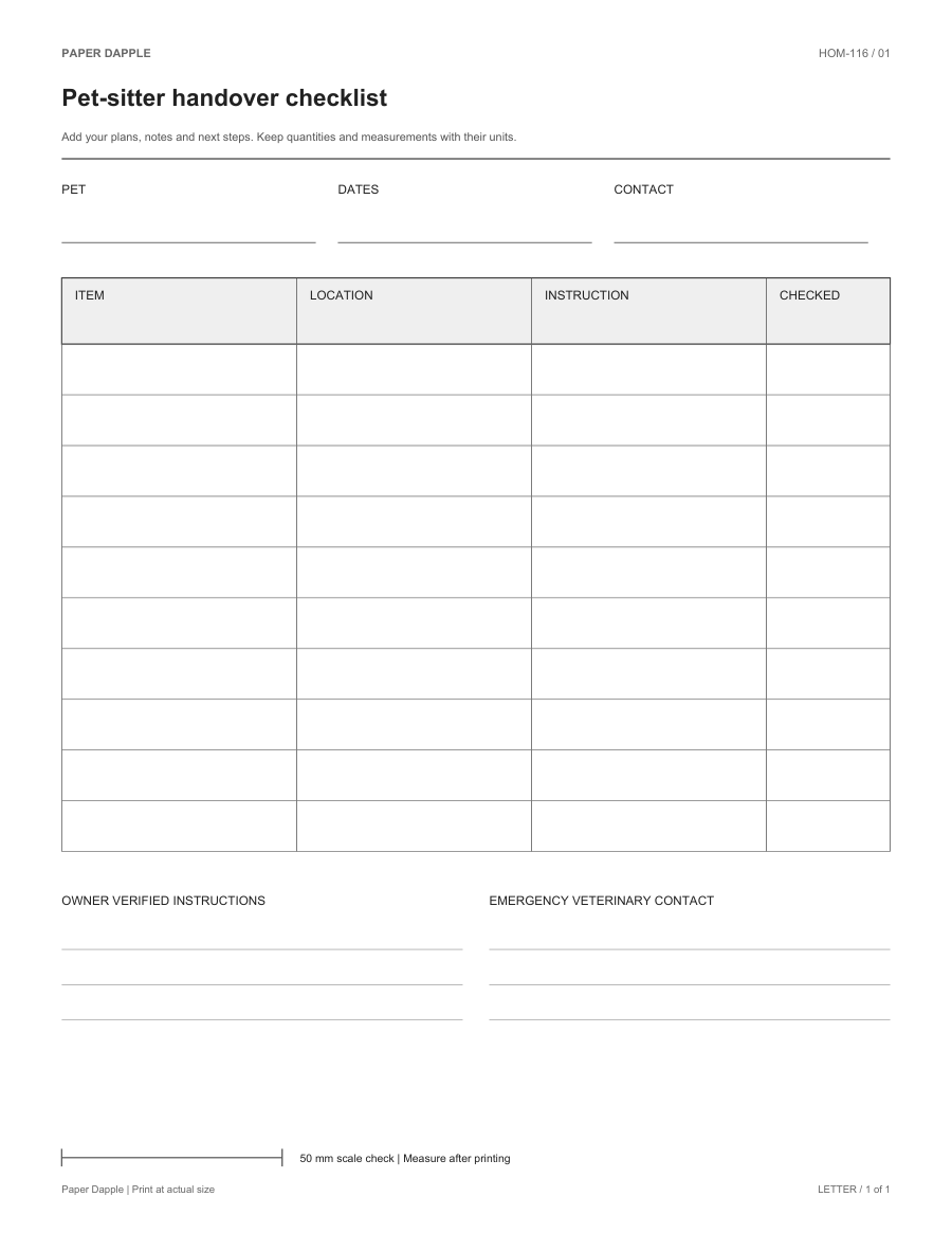 Preview of Pet-sitter handover checklist