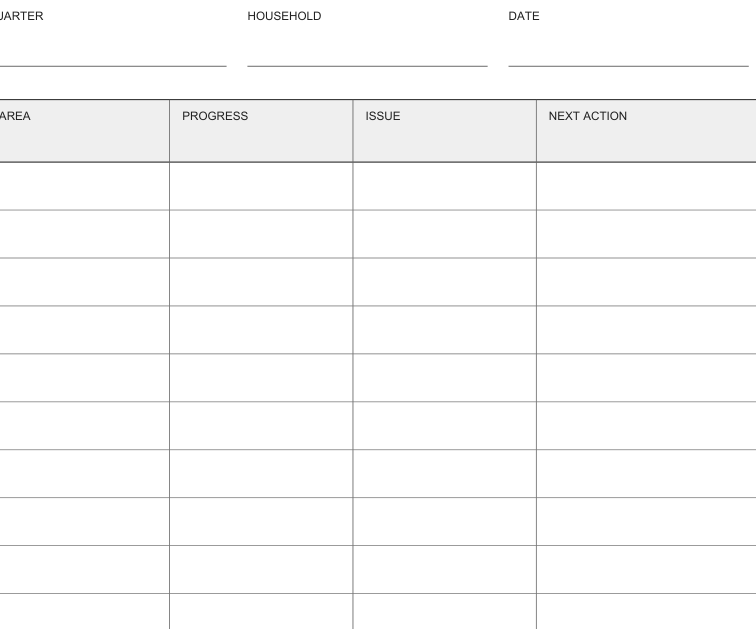 Preview of Quarterly household review sheet