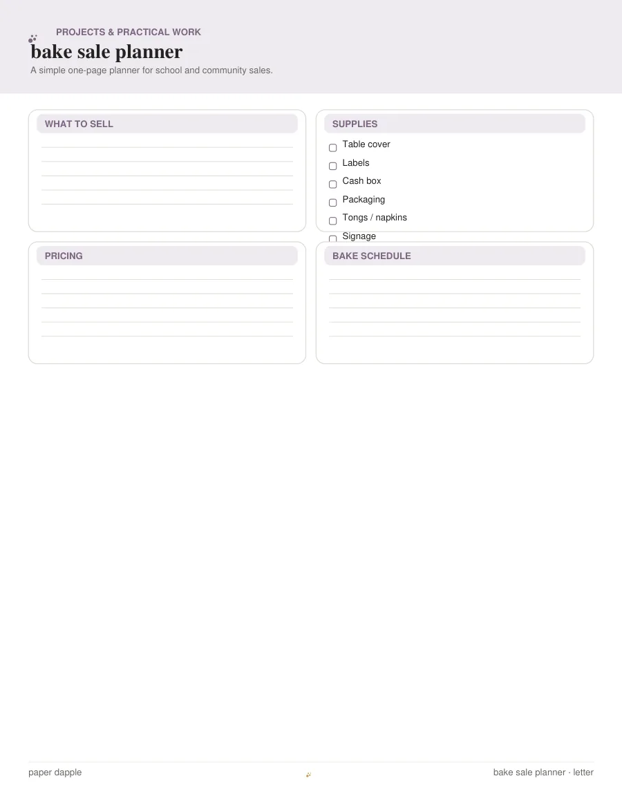Preview of Bake Sale Planner
