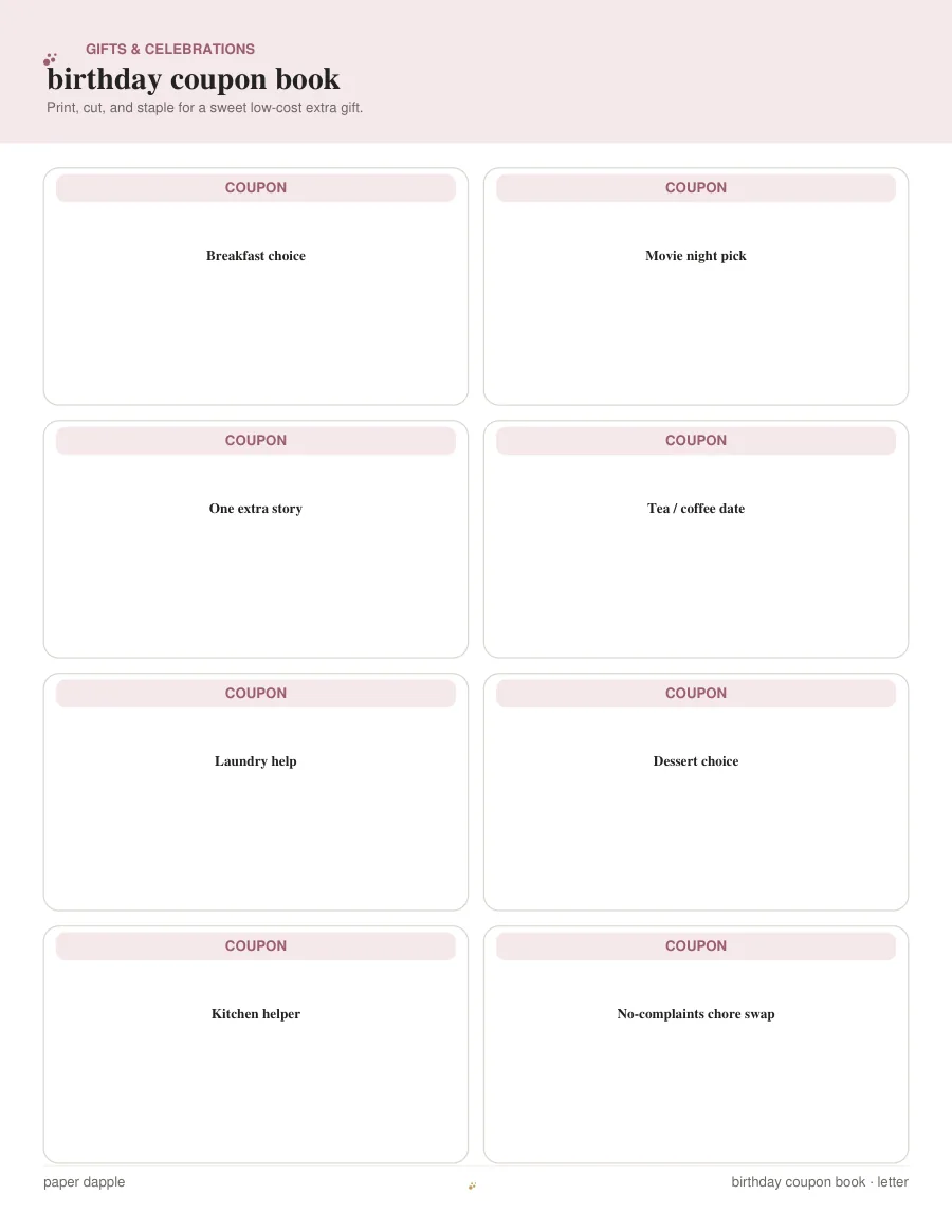 Preview of Birthday Coupon Book