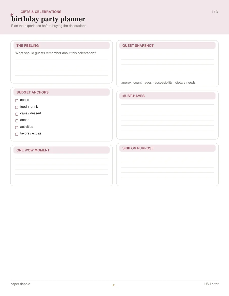 Preview of Birthday party planner