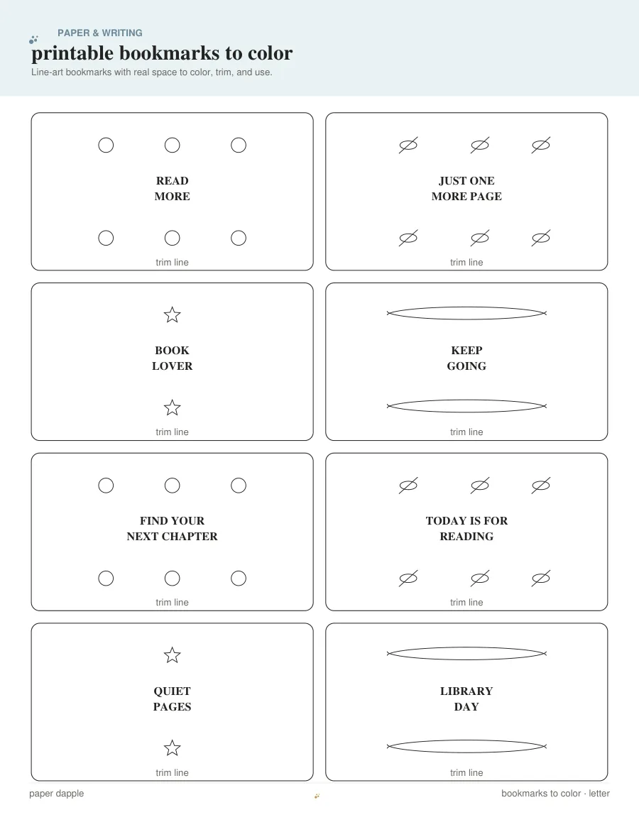 Preview of Printable Bookmarks to Color