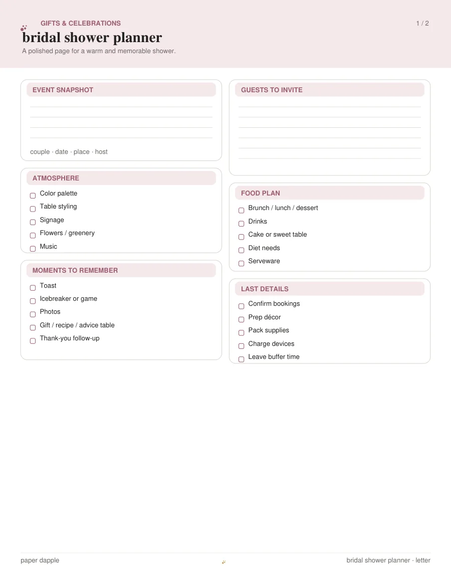 Preview of Bridal Shower Planner