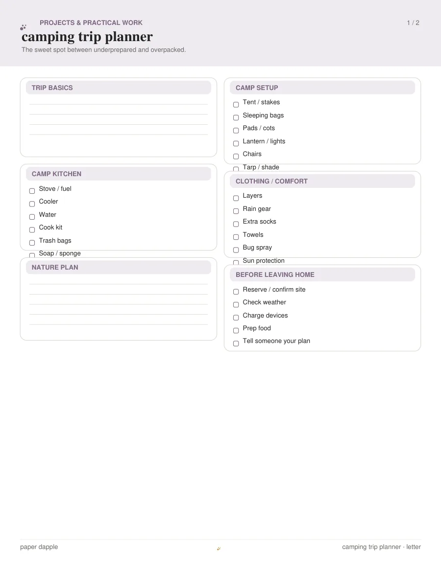 Preview of Camping Trip Planner