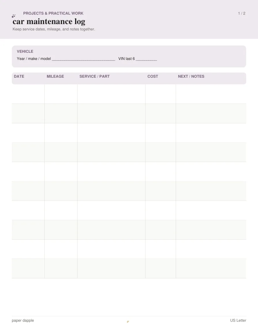 Preview of Car maintenance log