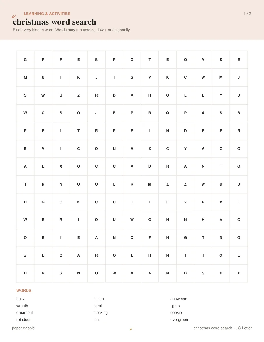 Preview of Christmas word search