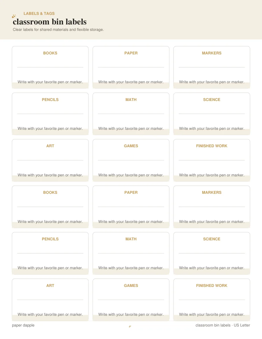 Preview of Classroom bin labels