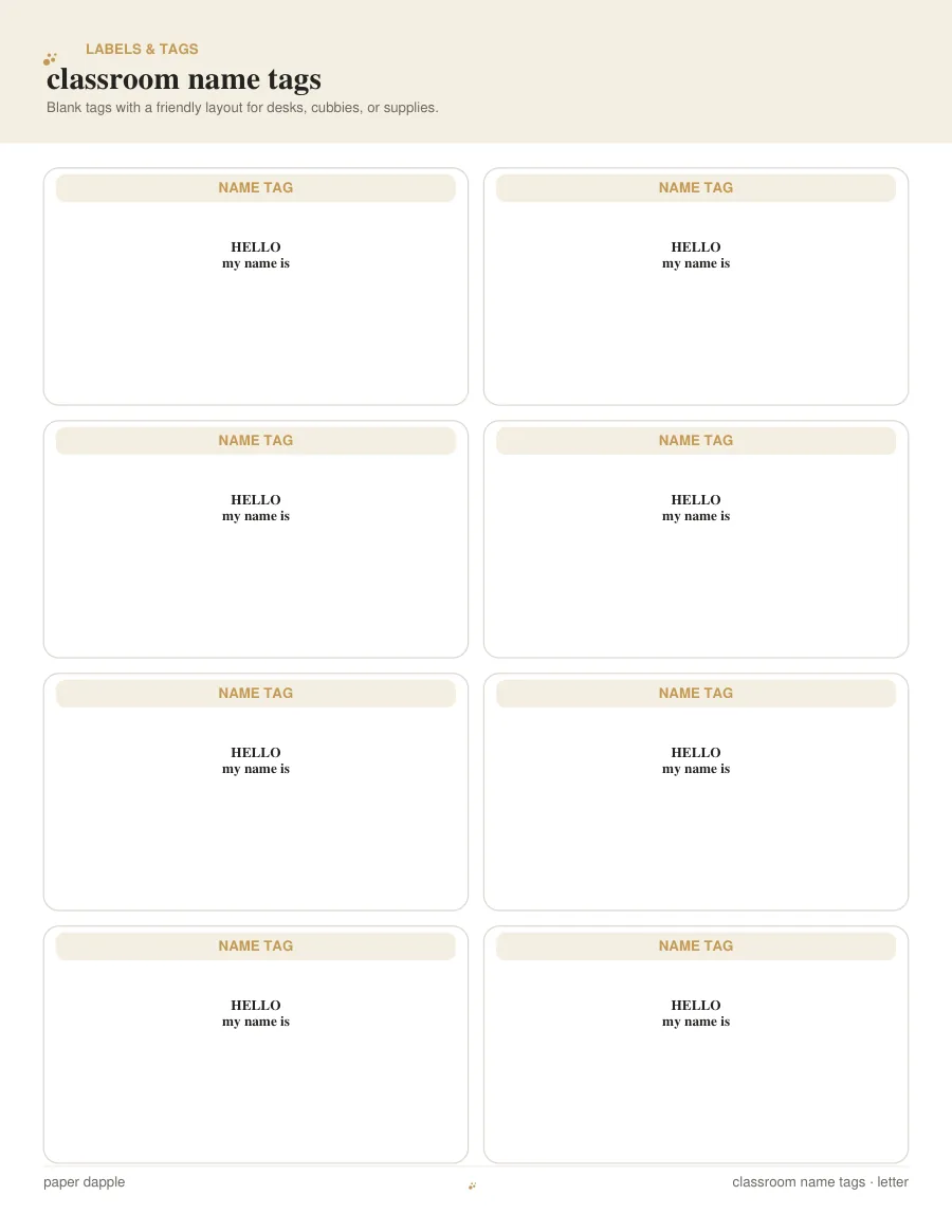 Preview of Classroom Name Tags