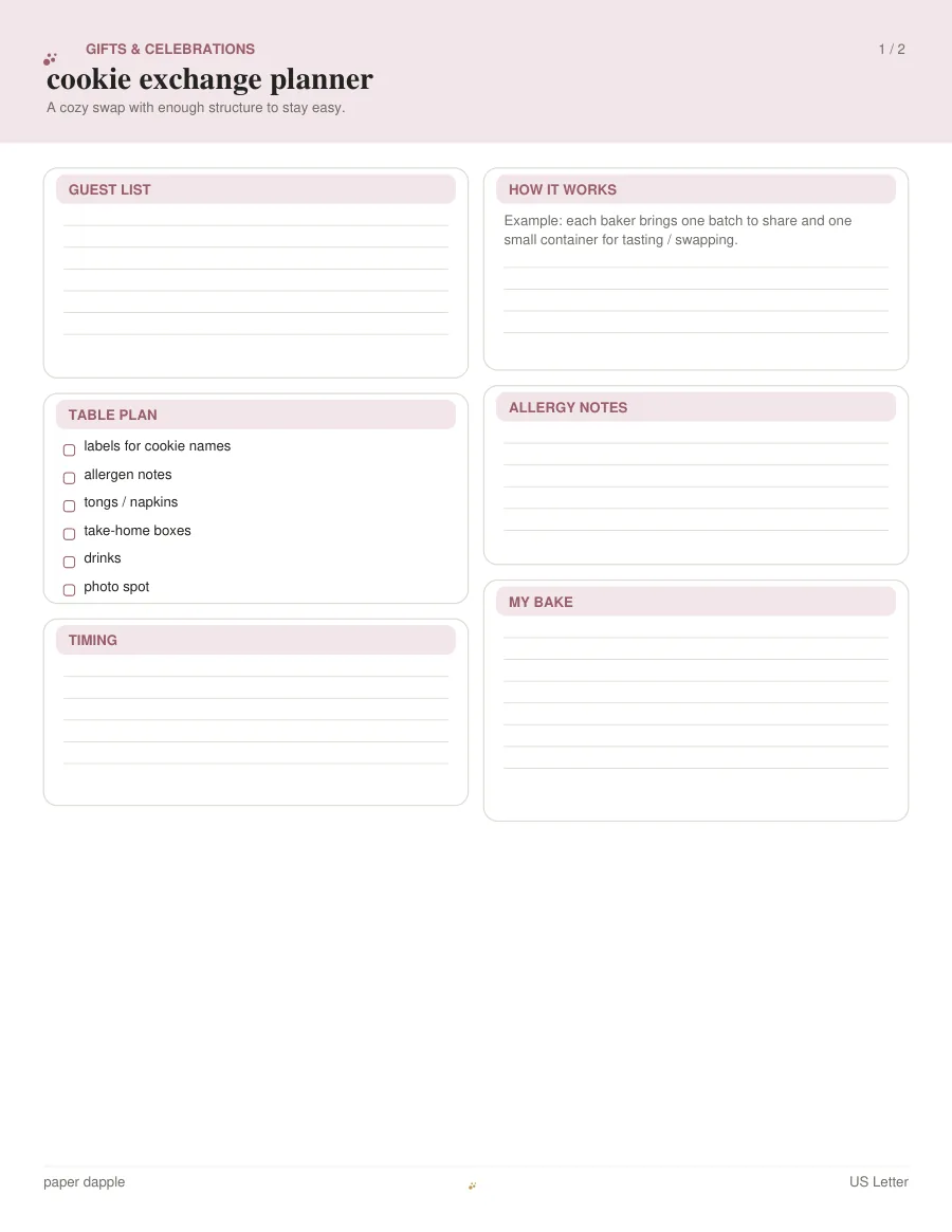 Preview of Cookie exchange planner