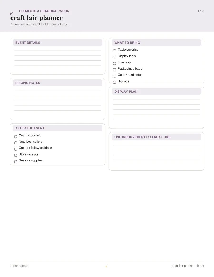 Preview of Craft Fair Planner