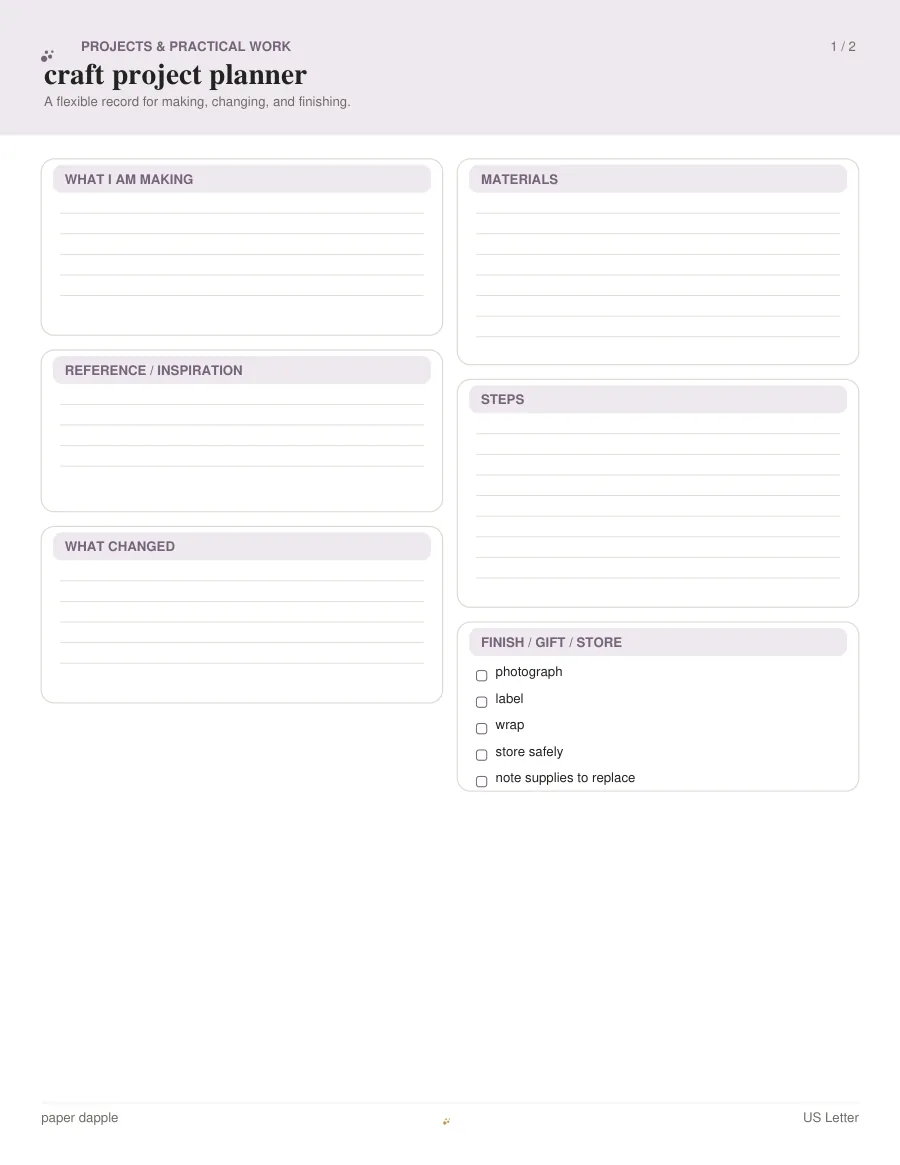 Preview of Craft project planner