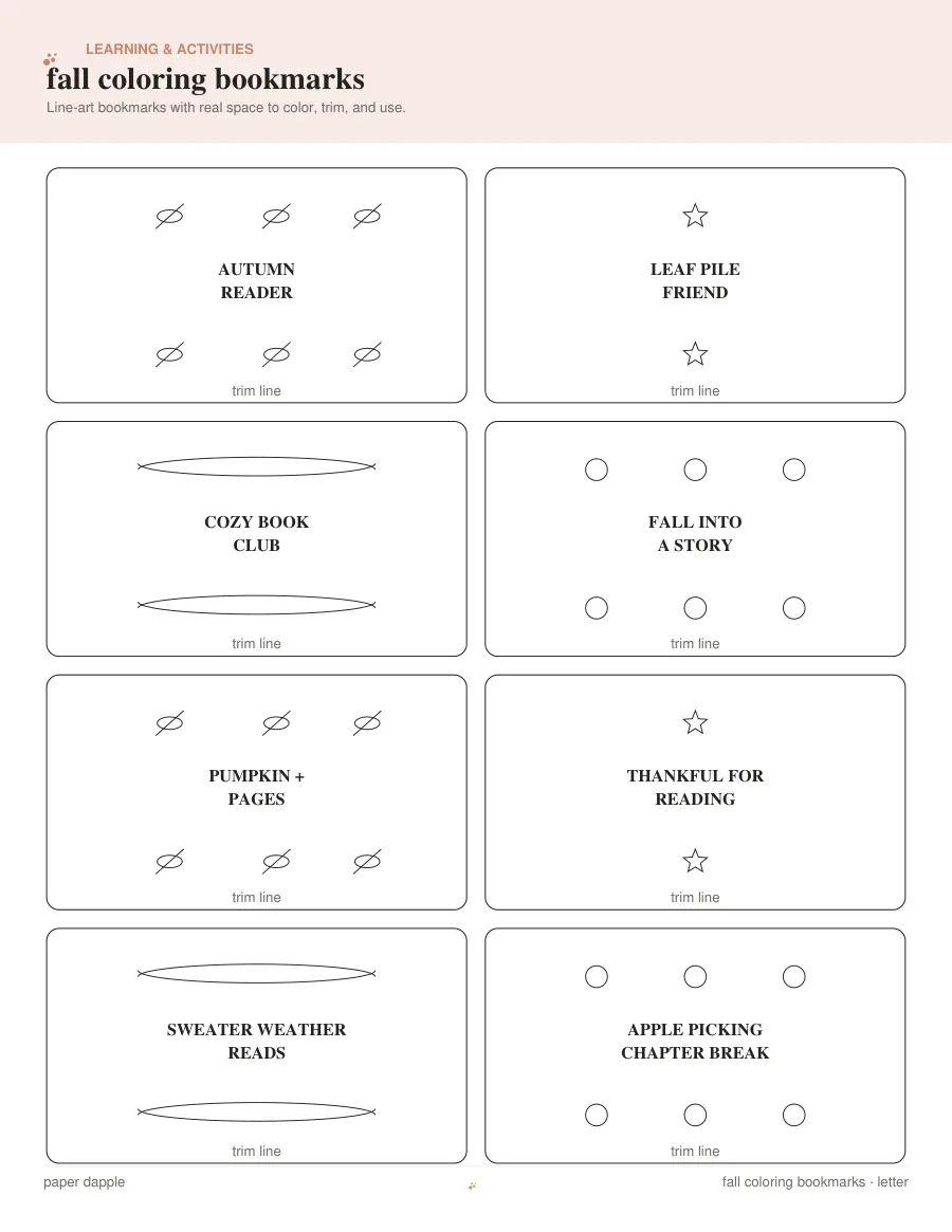 Preview of Fall Coloring Bookmarks