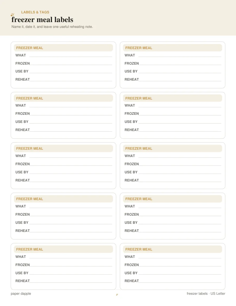 Preview of Freezer meal labels