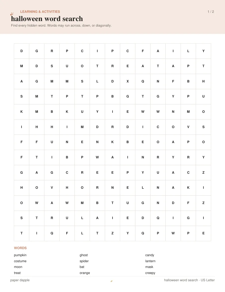Preview of Halloween word search
