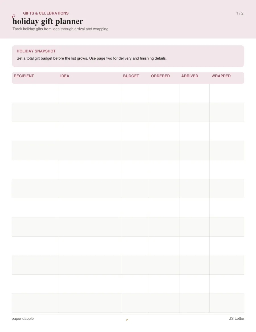 Preview of Holiday gift planner