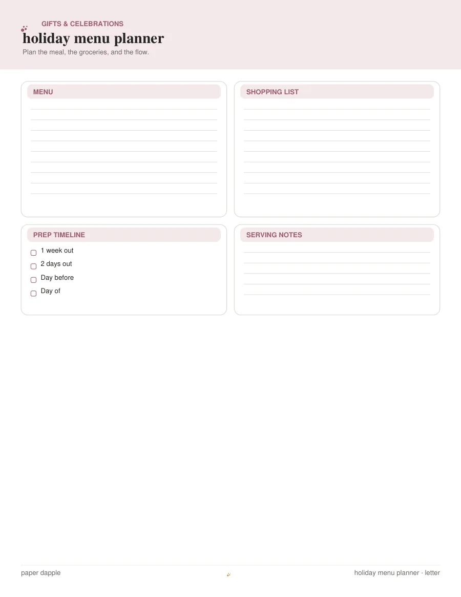 Preview of Holiday Menu Planner