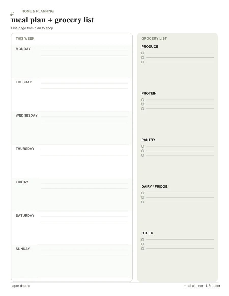 Preview of Meal Plan Grocery List