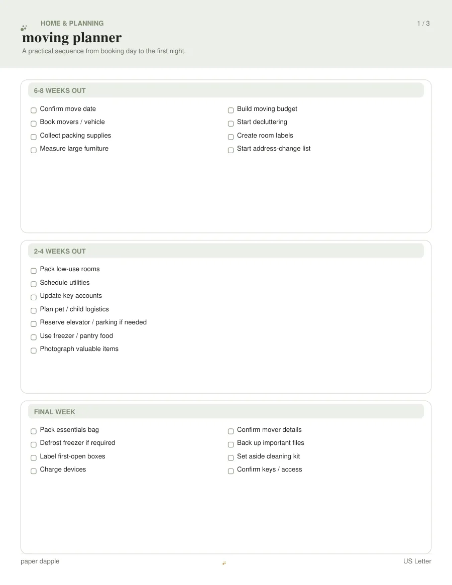 Preview of Moving planner