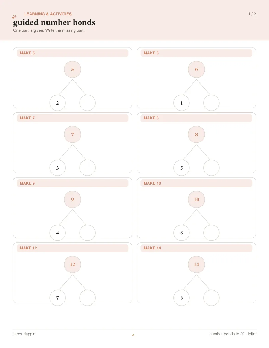 Preview of Number Bonds to 20