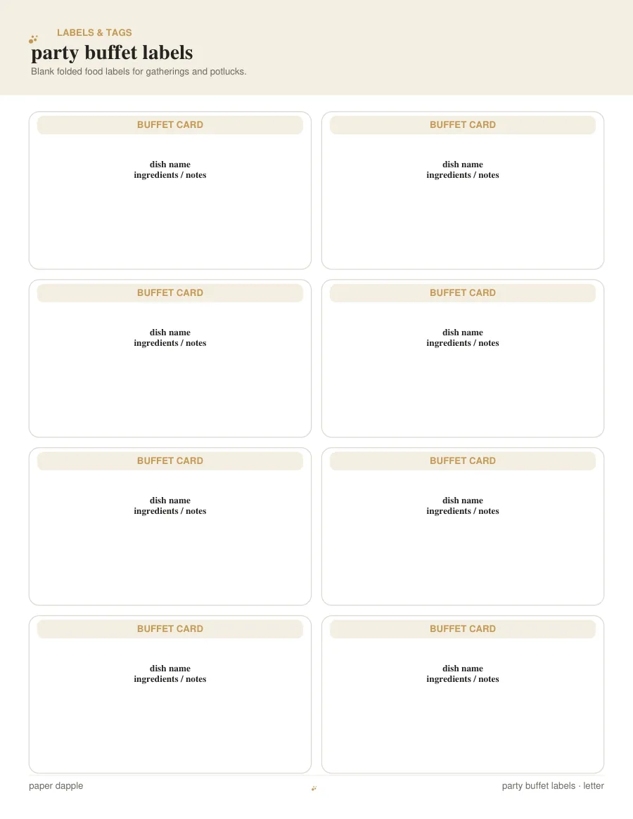 Preview of Party Buffet Labels